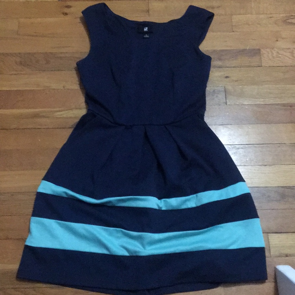 Navy and mint striped skater fitted dress